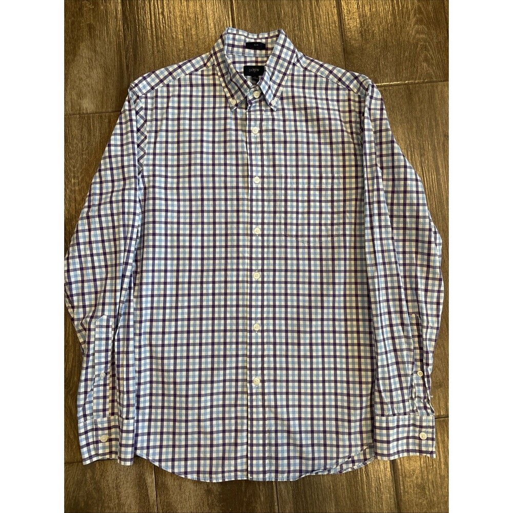 J.CREW Men's Purple & Blue Check Cotton Button Down Dress Shirt Size‎ S Slim Fit